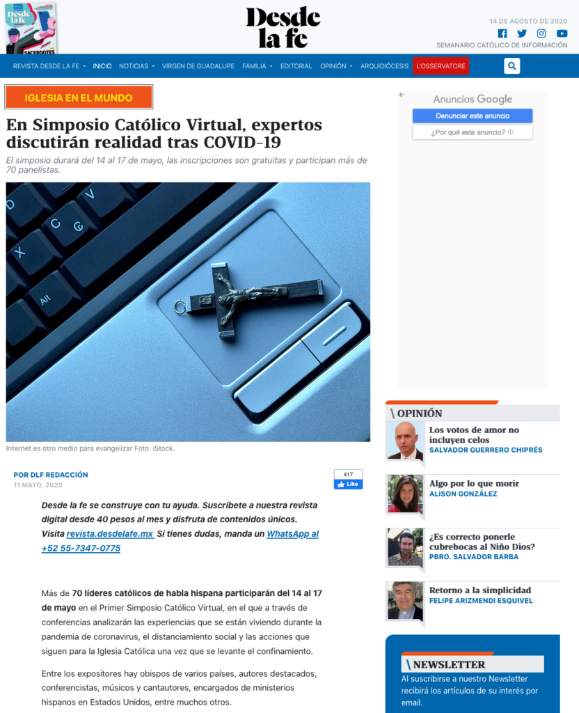 Juan Diego Network organiza el primer simposio católico virtual coronavirus desde la fe