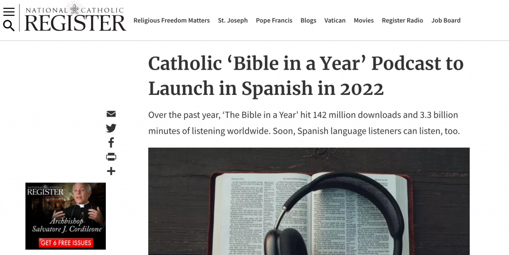 Bible in a Year podcast Register Juan DIego Network